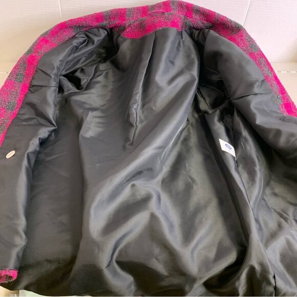 Vintage Pink Plaid Wool Blend Double Breasted Blazer Preppy Jacket No Size Tag - Picture 9 of 14